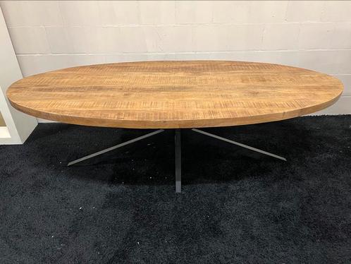 Eettafel ovaal mangohout 240cm lichtbruin met matrixpoot, Huis en Inrichting, Tafels | Eettafels, Nieuw, 100 tot 150 cm, 200 cm of meer