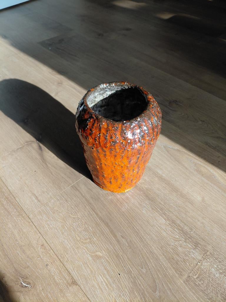Vintage West Duits Fat Lava Vaasje Oranje 18cm, Binnen, Ophalen of Verzenden, Zo goed als nieuw, Overige vormen