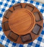 Presenteer plateau Lazy Susan teakhout en glas, Huis en Inrichting, Woonaccessoires | Dienbladen, Ophalen, Gebruikt, Rond, Hout
