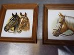 Wandtegel met afbeelding van paardenhoofden in eikenhouten l, Huis en Inrichting, Woonaccessoires | Schilderijen, Tekeningen en Foto's