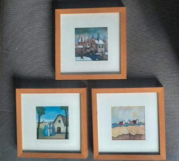 3x Naïef Expressionistische Grafiek Ingelijst beschikbaar voor biedingen