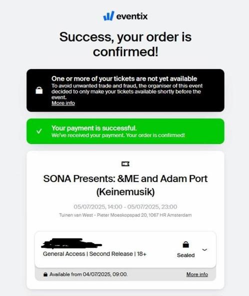 ✅&ME and Adam Port Keinemusik festival Amsterdam 05.07.25✅, Tickets en Kaartjes, Evenementen en Festivals, Twee personen