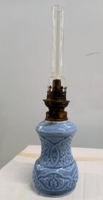 Antieke Olielamp - blauw, hoogte circa 34,5 cm, Ophalen of Verzenden