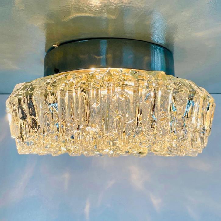 XL ijs glas vintage design LAMP Scandinavië Mid Century, Huis en Inrichting, Lampen | Plafondlampen, Zo goed als nieuw, Glas, Metaal