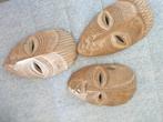 3 Houten maskers en beeldje, Ophalen of Verzenden