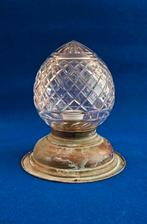 Vintage koperen plafonnière met kristallen kap, Huis en Inrichting, Ophalen, Gebruikt, Glas, Vintage, retro, jaren 30