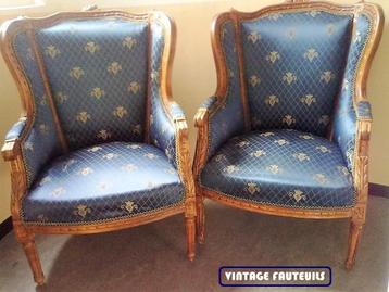 2 x vintage antiek Bergere fauteuil meubel troon zetel beschikbaar voor biedingen