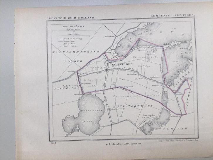 Kaag en Braassem, Leijmuiden, 1865, Antiek en Kunst, Kunst | Etsen en Gravures, Verzenden
