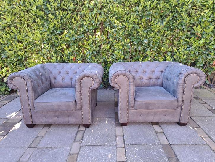 Mooie grijze bankstel, Huis en Inrichting, Banken | Bankstellen, Gebruikt, Vierpersoons of meer, 75 tot 100 cm, Kunststof, Stof