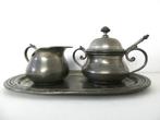 Tinnen roomstel F.Cristian melkkan suikerpot op serveerblad, Antiek en Kunst, Ophalen of Verzenden