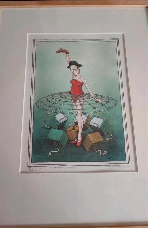 Danseres met worst en tv's., Antiek en Kunst, Kunst | Litho's en Zeefdrukken, Ophalen of Verzenden