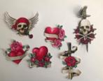 Setje met 6 tattoo skull strijkapplicaties, Nieuw, Applicatie, Verzenden