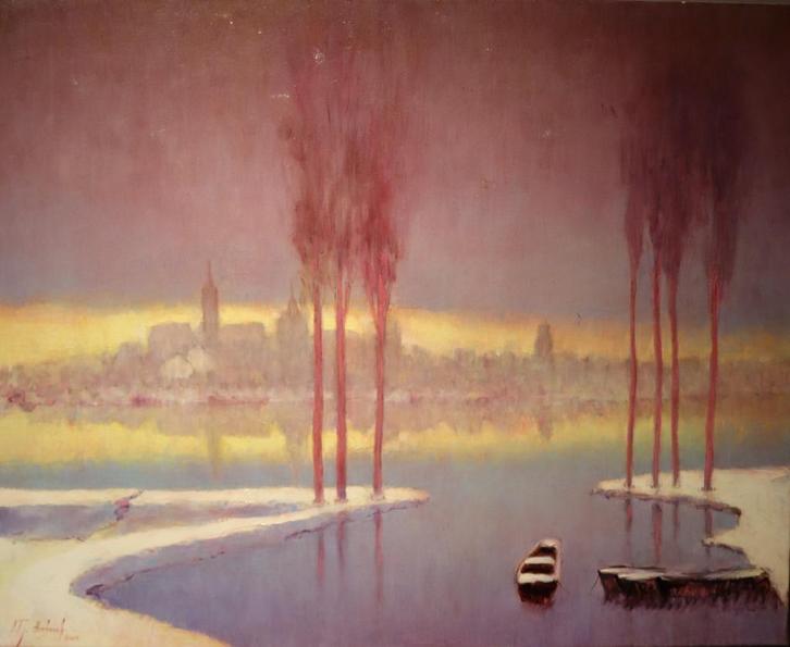 Groot landschap met bomen en water, Antiek en Kunst, Kunst | Schilderijen | Klassiek, Verzenden