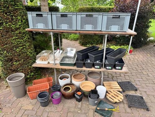 Kweekbakken met hardhouten rek, Tuin en Terras, Bloembakken en Plantenbakken, Zo goed als nieuw, Hout, Binnen, Balkon, Tuin, 60 cm of meer