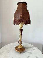 Vintage tafellamp met onyx marmeren voet en kwastenkapje, Ophalen of Verzenden