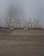5 glazen vintage retro wijnglazen gouden bal kristallen, Glas of Glazen, Ophalen of Verzenden, Overige stijlen, Glas