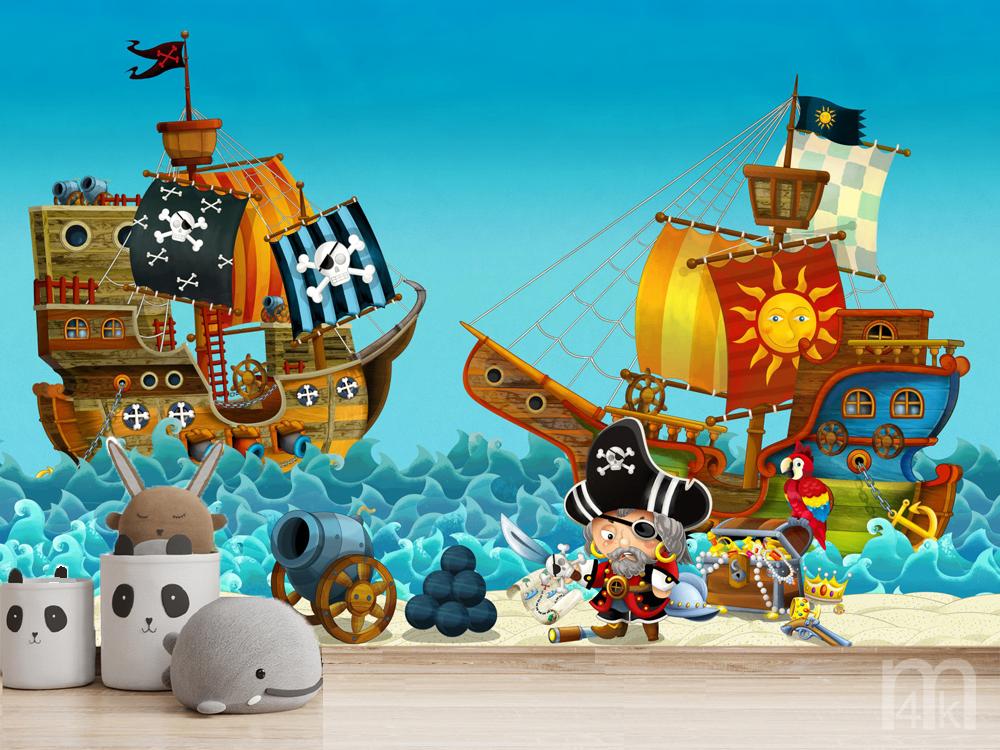 Piraten vlies/vinyl behang, Piratenschip * Muurdeco4kids, Verzenden, Nieuw, Wanddecoratie