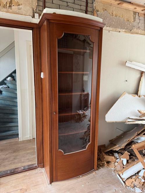 Mahonie houten vitrine kast - GRATIS AF TE HALEN, Huis en Inrichting, Kasten | Vitrinekasten, Gebruikt, 200 cm of meer, 25 tot 50 cm