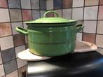 Groene emaille pan met gouden bies,doorsnee 28 cm hoog 15 cm, Ophalen of Verzenden