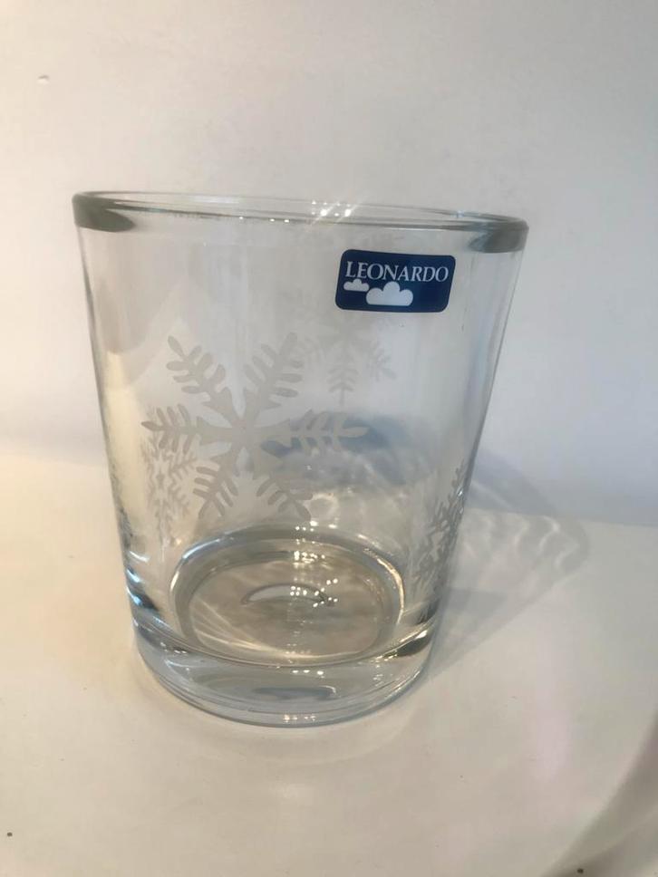 Leonardo Glas vaas windlicht - Sneeuwvlok Design 13 cm, Huis en Inrichting, Woonaccessoires | Kandelaars en Kaarsen, Gebruikt