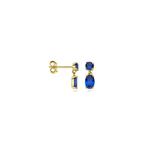 Gouden oorsteker hangertjes met blauwe zirkonia - 14 karaats, Sieraden, Tassen en Uiterlijk, Oorbellen, Nieuw, Hangers, Goud, Blauw