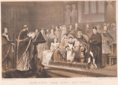 Voorlezing voor Karel den Groote Litho Charles Rochussen, Antiek en Kunst, Kunst | Etsen en Gravures, Ophalen of Verzenden