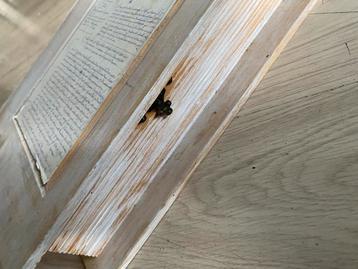 Houten Opbergboek met Leer - Brocante Stijl beschikbaar voor biedingen