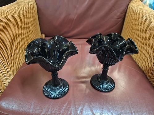 Art Deco Persglazen IJscoupes - Zwart - Set van 2, Antiek en Kunst, Antiek | Glas en Kristal, Ophalen of Verzenden