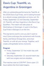 Davis Cup: TeamNL vs. Argentinië in Groningen 3 tickets, Twee personen, September