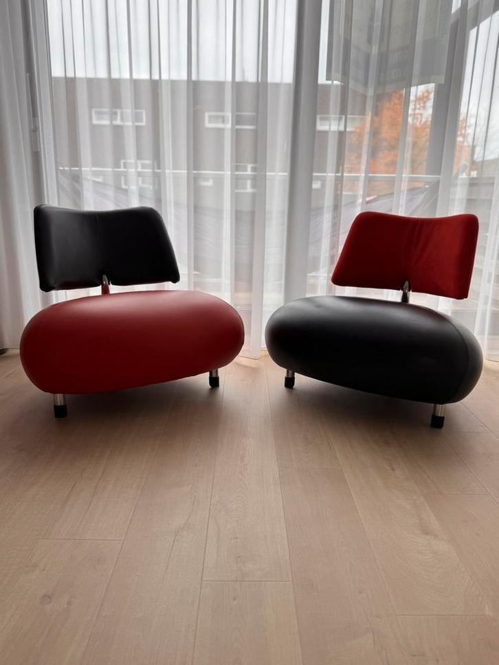 Leolux Pallone Ma set vol leder en suède Rood met zwart, Huis en Inrichting, Fauteuils, Zo goed als nieuw, Leer, Minder dan 50 cm