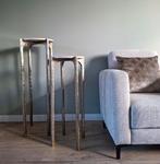 Bijzettafel chique brons goud creme marmer 2 stuks Nieuw, Ophalen, Minder dan 55 cm, Metaal of Aluminium, Rond