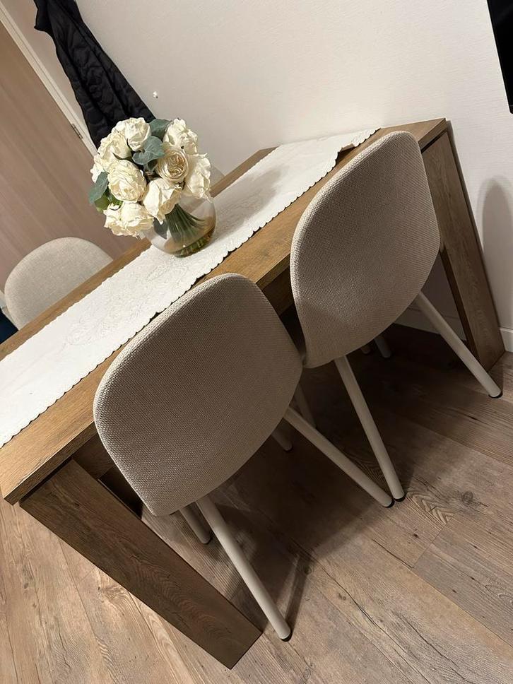 Eettafel met 4 stoelen + ladekastje, Huis en Inrichting, Tafels | Eettafels, Gebruikt, 50 tot 100 cm, 100 tot 150 cm, Vier personen