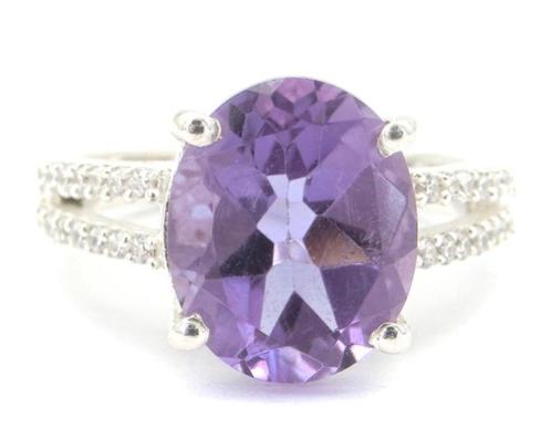 Amethist ring in 925 zilver met topaas steentjes (maat 18), Sieraden, Tassen en Uiterlijk, Ringen, Nieuw, Dame, 18 tot 19, Paars