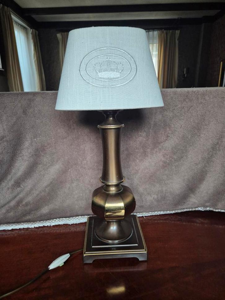 Vintage Tafellamp met Kroon Design, Huis en Inrichting, Lampen | Vloerlampen, Gebruikt, 100 tot 150 cm, Metaal, Stof, Ophalen of Verzenden