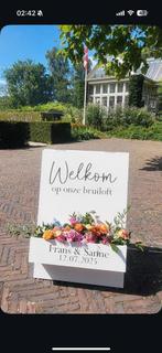 Bruiloft welkomsbord en backdrop, Hobby en Vrije tijd, Feestartikelen, Ophalen, Zo goed als nieuw, Versiering, Geboorte of Huwelijk
