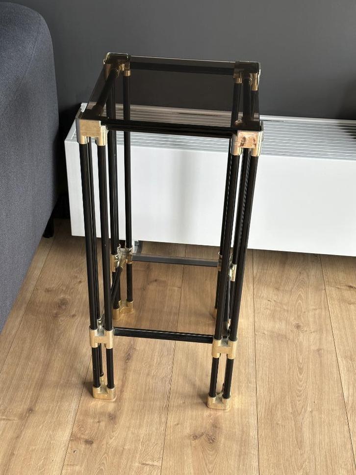 Vintage glazen metaal plantenstandaard bijzet tafel, Huis en Inrichting, Tafels | Bijzettafels, Zo goed als nieuw, Rechthoekig