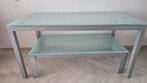 Glazen eettafel met metalen frame samen met salontafel, Huis en Inrichting, Tafels | Eettafels, Ophalen, Gebruikt, 100 tot 150 cm