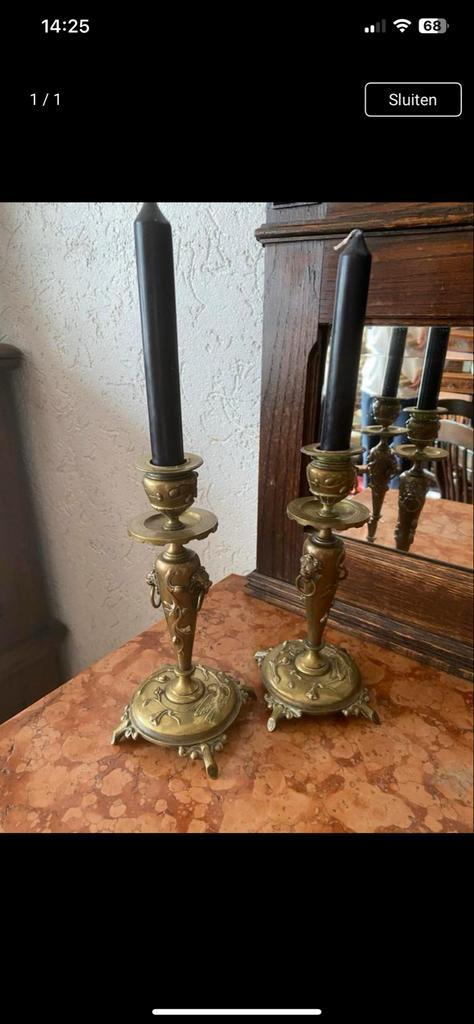 Antieke Bronzen Kandelaren Set, Antiek en Kunst, Antiek | Kandelaars, Koper of Brons, Ophalen of Verzenden