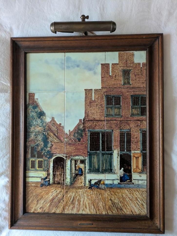 Zeldzaam antiek handgeschilderd Gouds paneel met 12 tegels., Antiek en Kunst, Kunst | Schilderijen | Klassiek, Ophalen of Verzenden