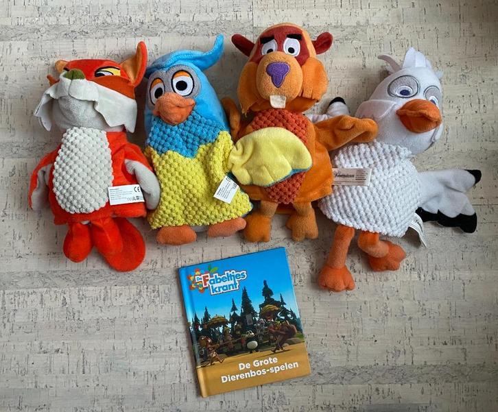 Fabeltjeskrant 4 handpoppen + boekje Grote Dierenbos-spelen, Kinderen en Baby's, Speelgoed | Knuffels en Pluche, Zo goed als nieuw
