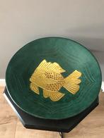 Groene schaal met gouden vis, Huis en Inrichting, Overige materialen, Schaal, Rond, Ophalen of Verzenden