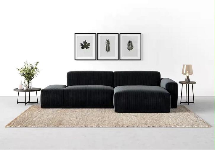 Nieuwe trendy hoekbank loungebank grijs ribstof, Huis en Inrichting, Banken | Bankstellen, Nieuw, Vierpersoons of meer, 150 cm of meer