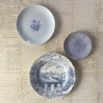 Set van 3 wandbordjes brocante blauwtinten Ironstone, Ophalen of Verzenden, Zo goed als nieuw