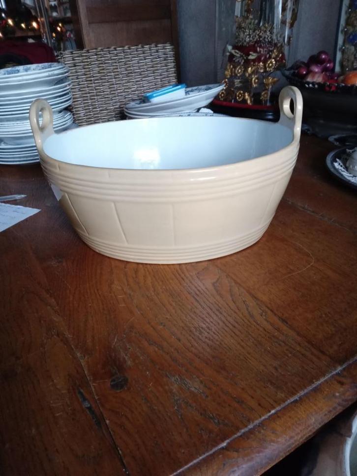 Prachtige grote aardewerk ovalen kom, werd PATÉ in gem, Antiek en Kunst, Antiek | Servies los, Ophalen of Verzenden