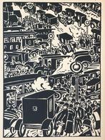 Frans Masereel (1889-1972) Houtsnede 'Drukke stad' ~1925. Ge, Ophalen of Verzenden
