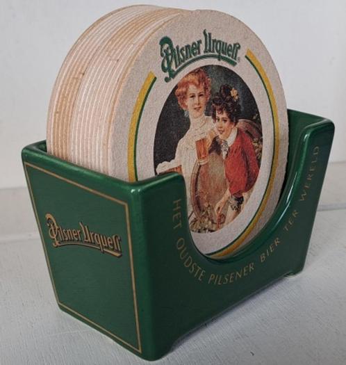Pilsner Urquell Bierviltjeshouder keramiek met 16 bierviltje, Verzamelen, Biermerken, Zo goed als nieuw, Reclamebord, Plaat of Schild