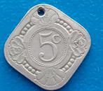 Nederland 5 cent 1934 - Wilhelmina  (met gaatje), Postzegels en Munten, Munten | Nederland, Verzenden, Koningin Wilhelmina, 5 cent