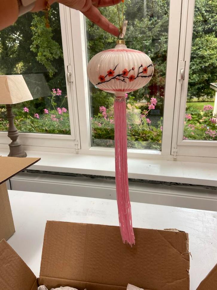 Japanse Lampion Kerstbal Wit/Roze Bloesem Decoratie, Diversen, Kerst, Nieuw, Ophalen of Verzenden