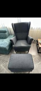 IKEA STRANDMON fauteuil + voetenbank - Zo goed als nieuw, Ophalen of Verzenden, Zo goed als nieuw, 75 tot 100 cm, Stof