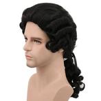 Historische Barok Lakei Judge pruik met staartje zwart, Verzenden, Nieuw, Pruik of Haarverlenging